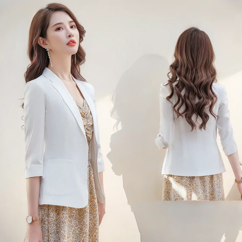 

Blazers Womans Curvy Womens PU Crop Club Modern No Button Design Diagonal Cut Hem Tier Back Side Slit Fresh Young Cool All-Match