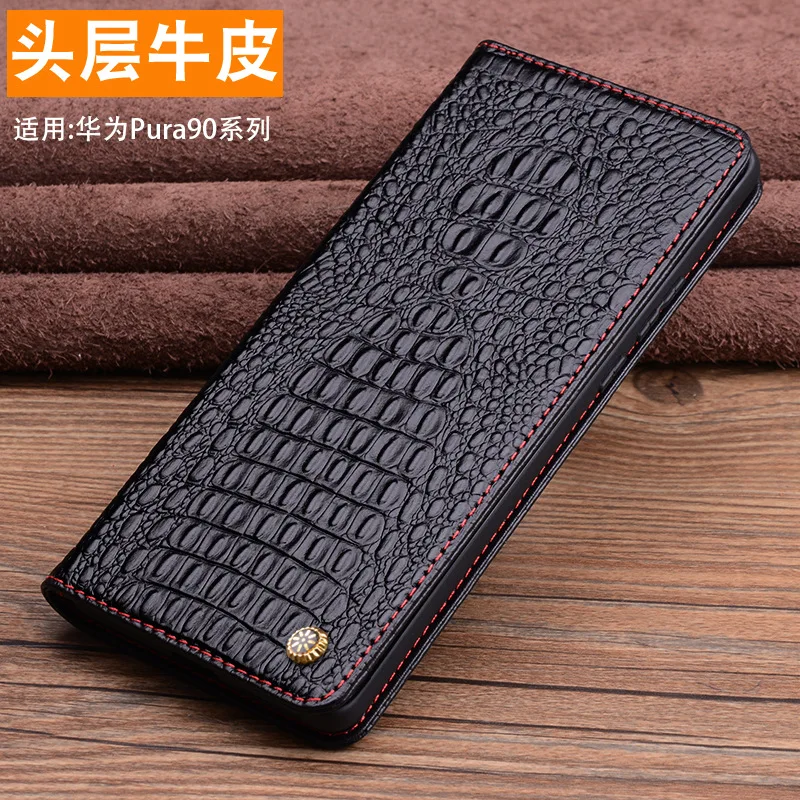 

Luxury Genuine Leather Magnet Clasp Phone Case For Huawei Pura90 Pura70 Pro Max Ultra Kickstand Holster Cover Protective Funda