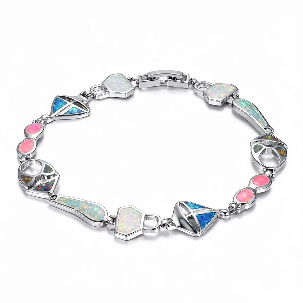 Fashion Lab Created Opal Opal Bracelet Rainbow Fire Multi Shape Hand Chain Mixed Color Irregular Women Jewelry Jewelry Gift
