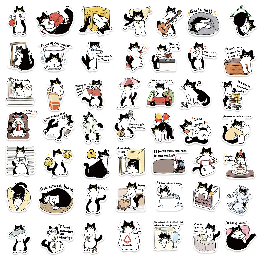 10/30/50 Stuks Kawaii Koe Kat Stickers Schattige Cartoon Dier Stickers Diy Telefoon Waterfles Gitaar Grappige Graffiti Sticker Voor Kinderen Speelgoed