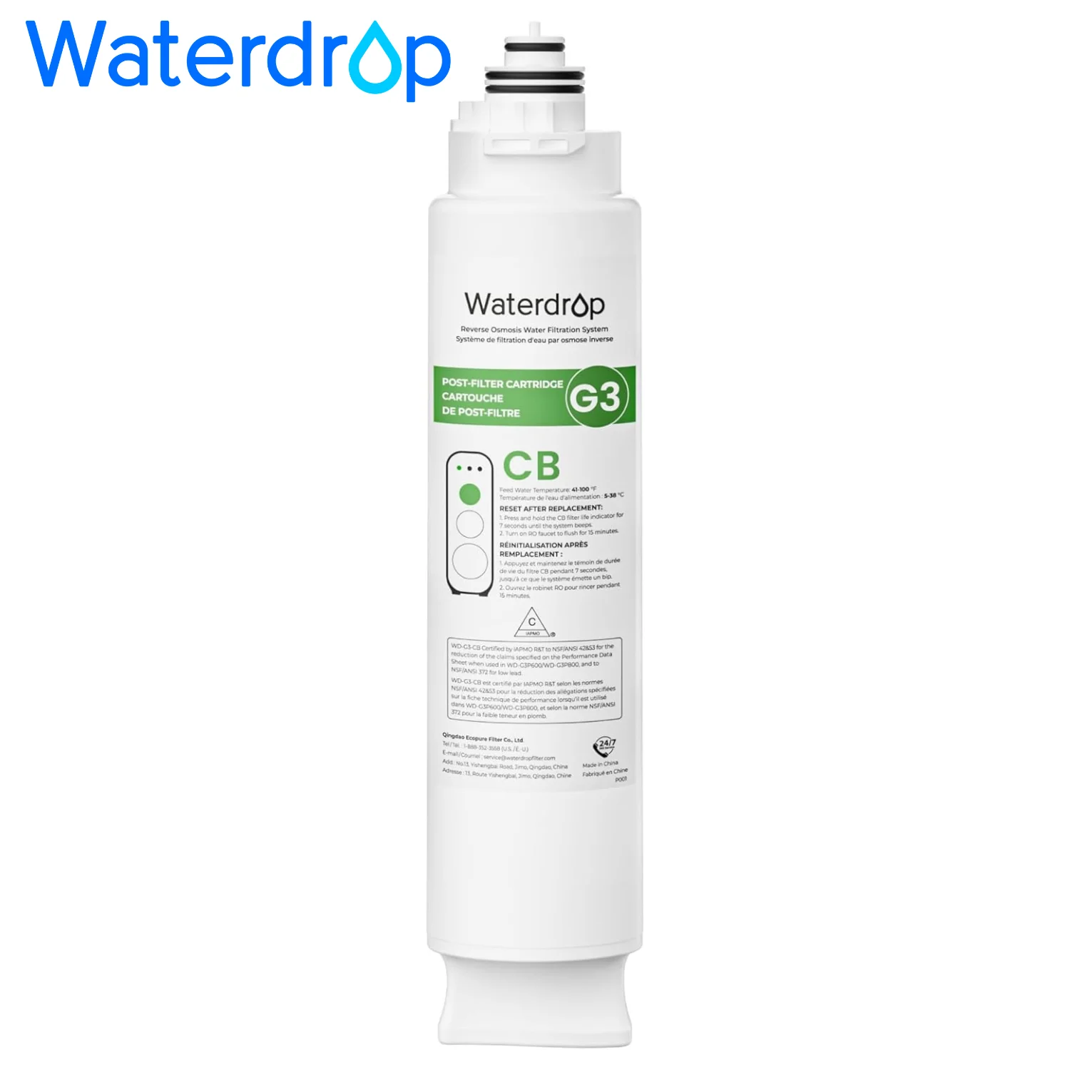 Waterdrop G3-N3CB Filter, Replacement for G3-W & G3P600 & G3P800 RO System | 12-Month Lifetime, NSF/ANSI 42 & 53 & 372 Certified, Easy installation, No Tools Required