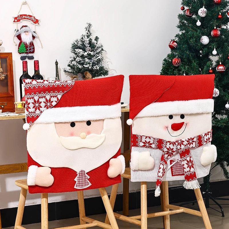 Christmas Chair Cover Cartoon Santa/Elk/Snowman Table Back Cover Decoration Holiday Items Hotel Holiday Decoration