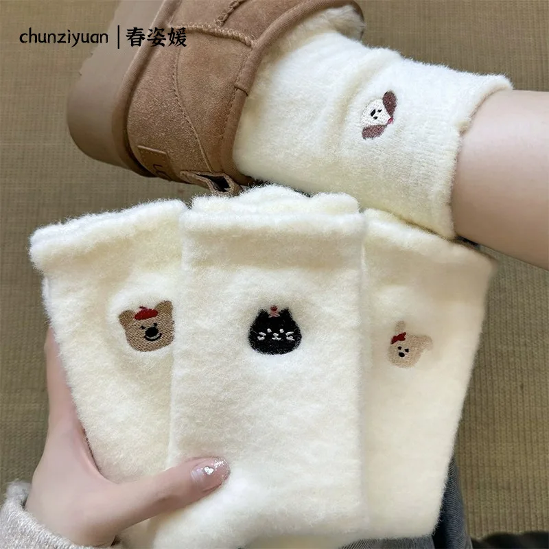 5 пар женских осенне-зимних толстых носков, милые плюшевые толстые теплые простые удобные универсальные носки на зиму