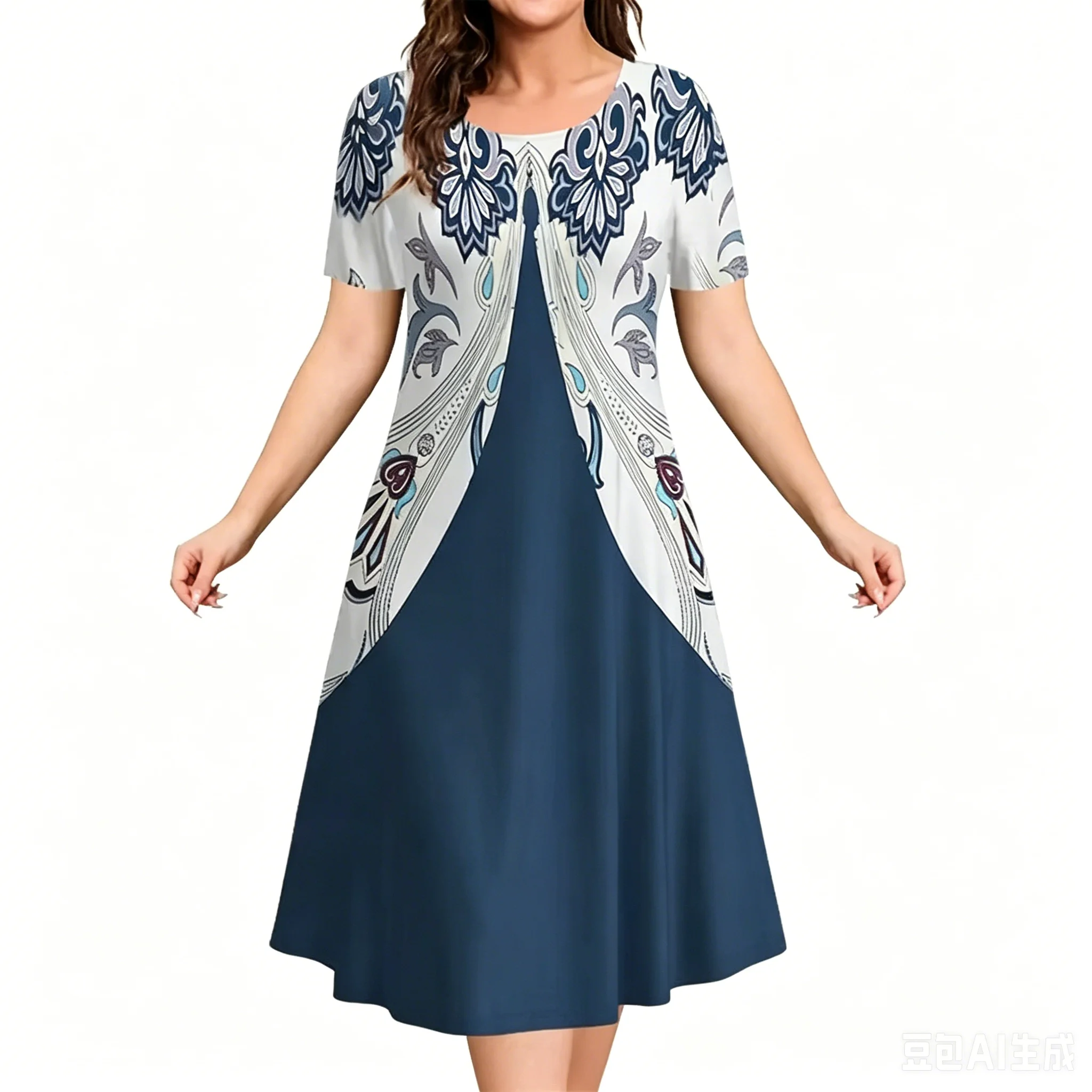 2026 Neue Damenkleider mit 3D-Blumenmuster, Kurzarm, Locker Geschnittenes Kleid, Lässige Mode A-Linien-Kleider, Sommer Übergröße Kleider
