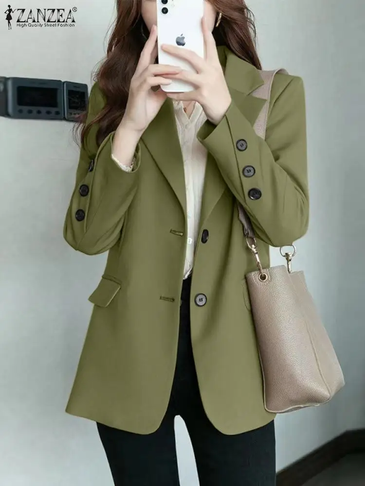 Zanzea Frauen Büro Blazer passt Herbst Frühling Outwear dünne Langarm Revers Jacken lässig Button-Down-Mäntel elegante Arbeits oberteile