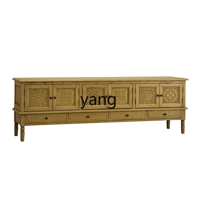 

LTT retro pastoral solid wood carving flower TV cabinet combination wabi sanfeng B & B living room long cabinet storage