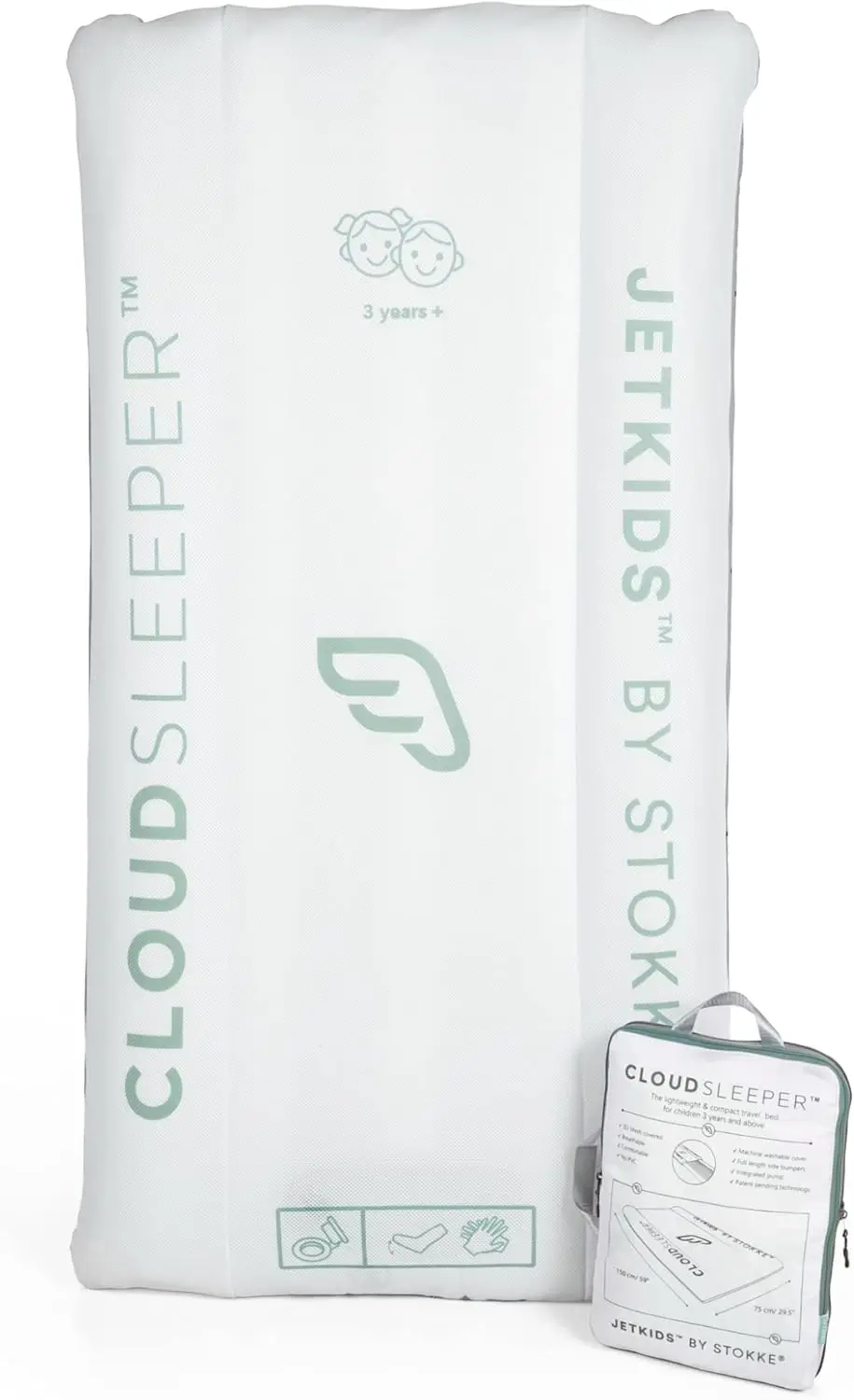 by Stokke CloudSleeper - Kids Inflatable Travel Bed - with Integrated Pump, Breathable Mesh Cover & Full-Length Bumpers to Keep