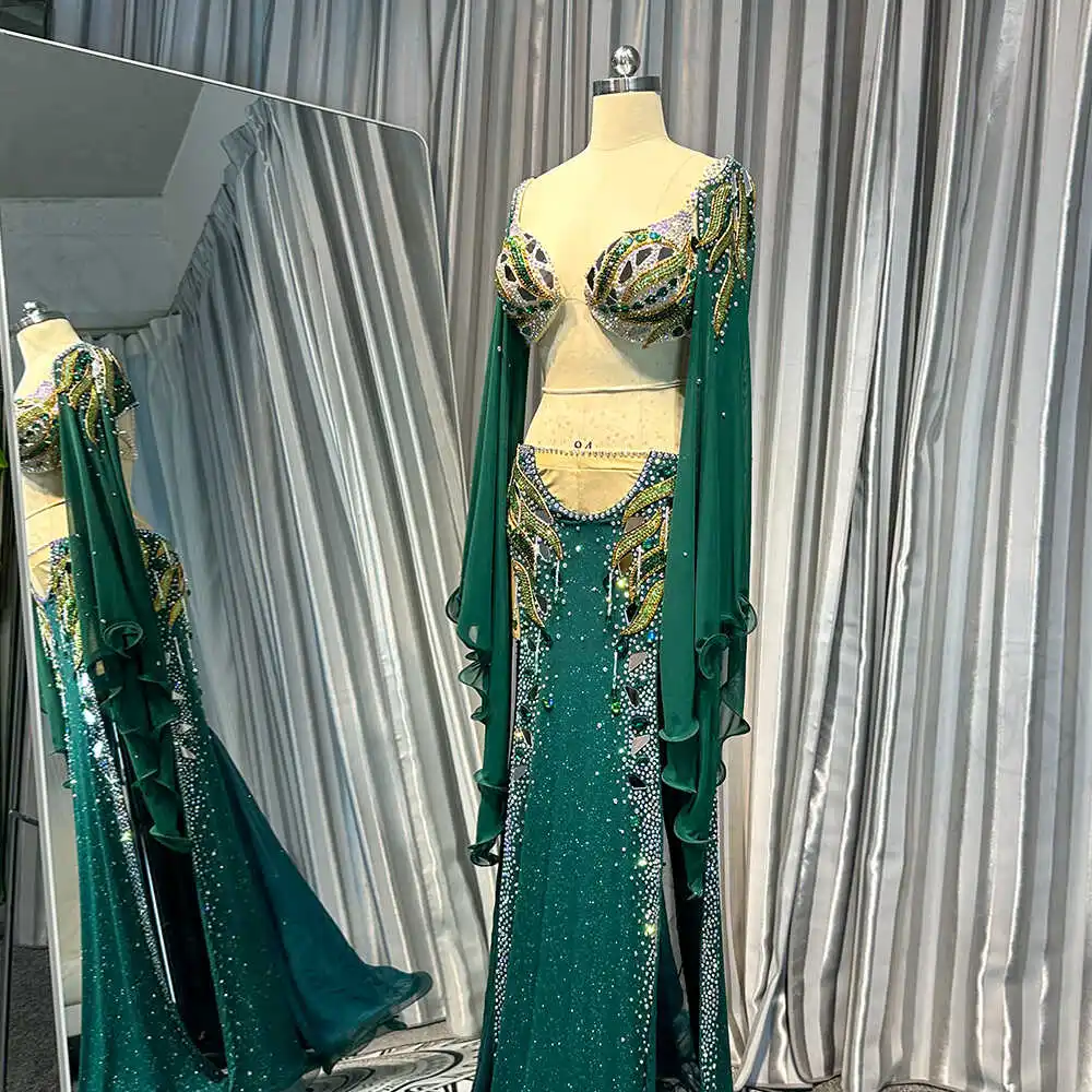 Customized Eastern Belly Dancewear Women Clothes Tassel Belly Dancing Bra Skirt Belt Oriental Dance Costume Group Stage Suit Set