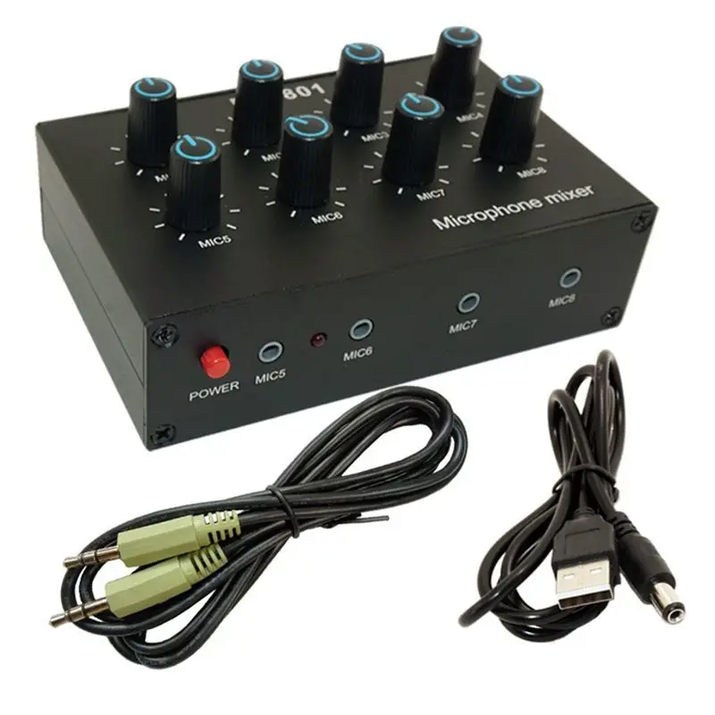 AS58 MC-801 Condenser Microphone Expander 8 Channel 3.5Mm Microphone Mixer Multi-Channel Input Expander Hub
