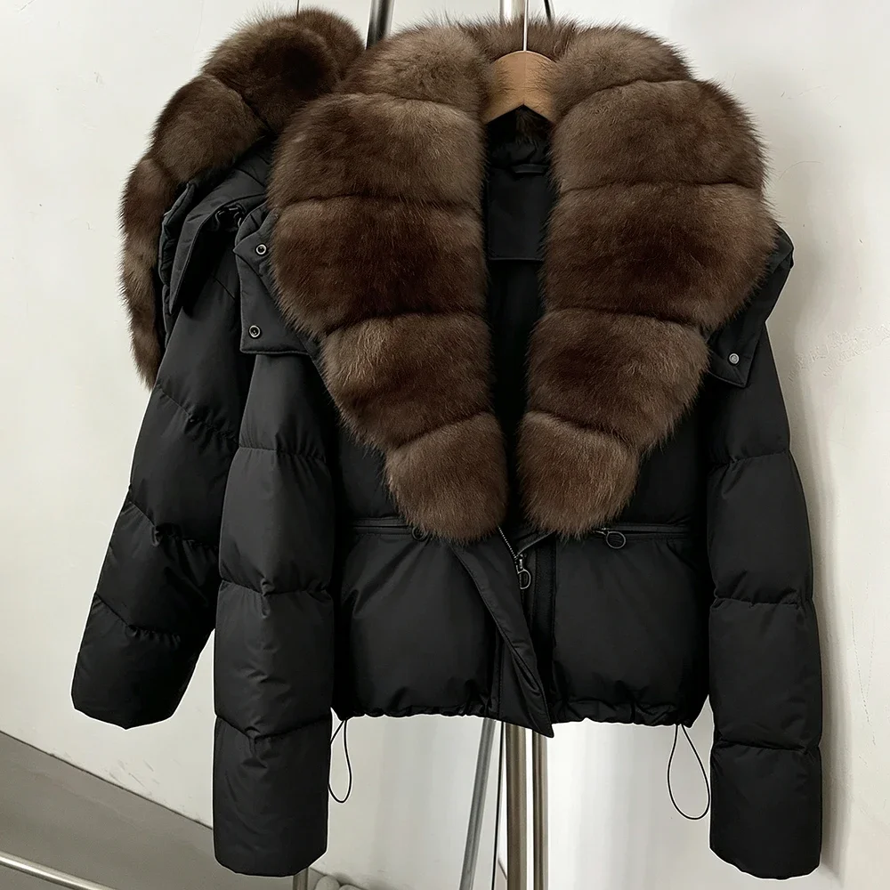 Puffer Short Coat Women Natural Fox Fur Coat Fluffy White Duck Down Jacket Insulated Windproof New Winter Parka City Fashion