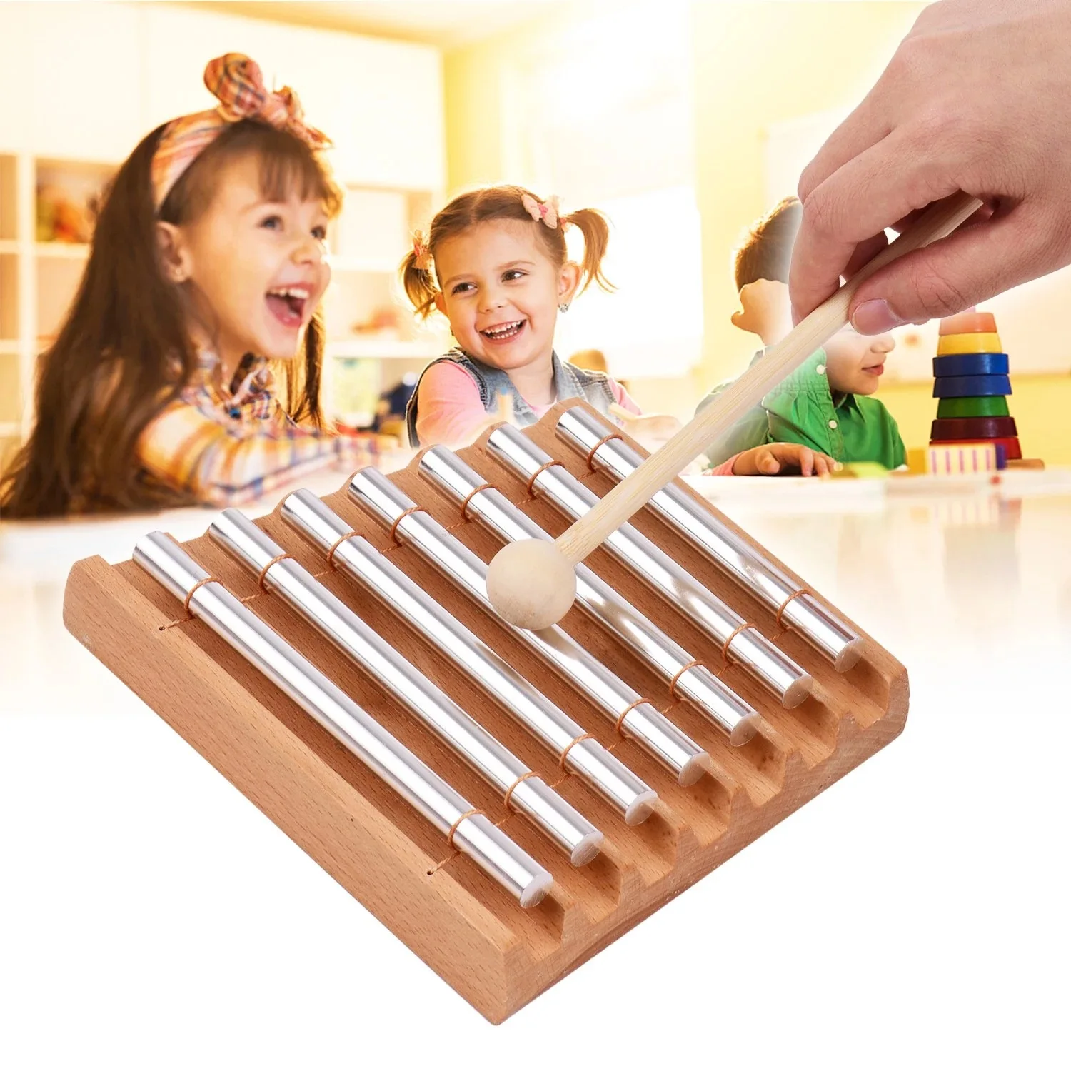 Children\'s Orff Instrument  Aluminum Tube Xylophone Toy 1 2 3 7-Tone Wood Tabletop Chimes Phoneme Meditation Chime Musical Toys