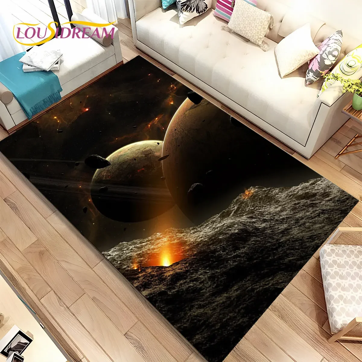 3D Space Fixed Stars Galaxy Earth Area Rug,Carpet Rug for Home Living Room Bedroom Sofa Doormat Decor,Kids Non-slip Floor Mat HD