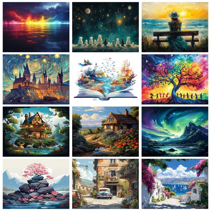 

PhotoCustom Paint By Numbers On Canvas Colorful Tree Kits Acrylic Paint Coloring By Numbers Landscape Handpainted Gift Decoratio