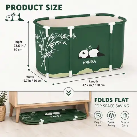 Panda Print Portable Foldable Bathtub Adults, Freestanding Collapsible Soaking Tub For Small Bathrooms, Apartments And Home Use