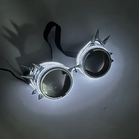 2025 스팀 펑크 발광 LED 안경, 매력적인 블랙 렌스 선글라스, 홀리데이 글로우 소품, 남성 여성 장식 안경