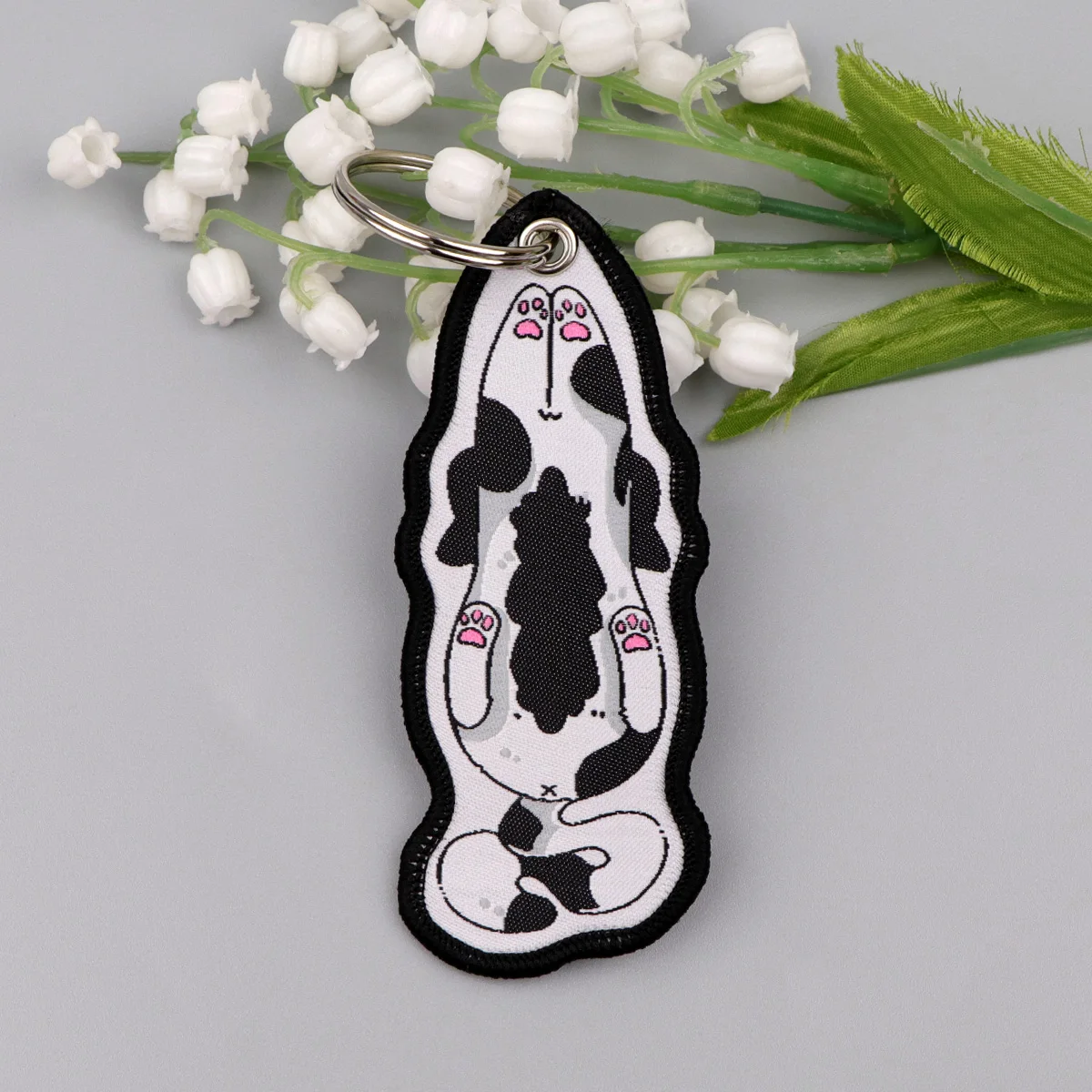 

10pcs/set Lying Cats Embroidery Keyring Different Pattern Key Tag For Motorcycles Cars Backpack Fashion Keys Accessories Gifts