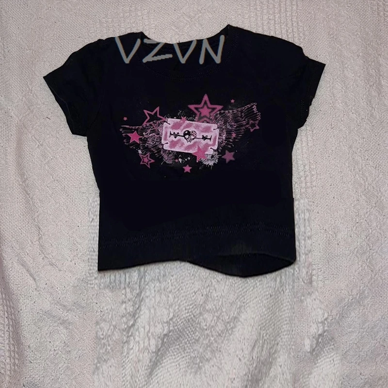 2023 estate Y2k estetica donna Vintage manica corta t-shirt Hip Hop Goth Casual Harajuku Grunge Crop top lettere stampate Tees