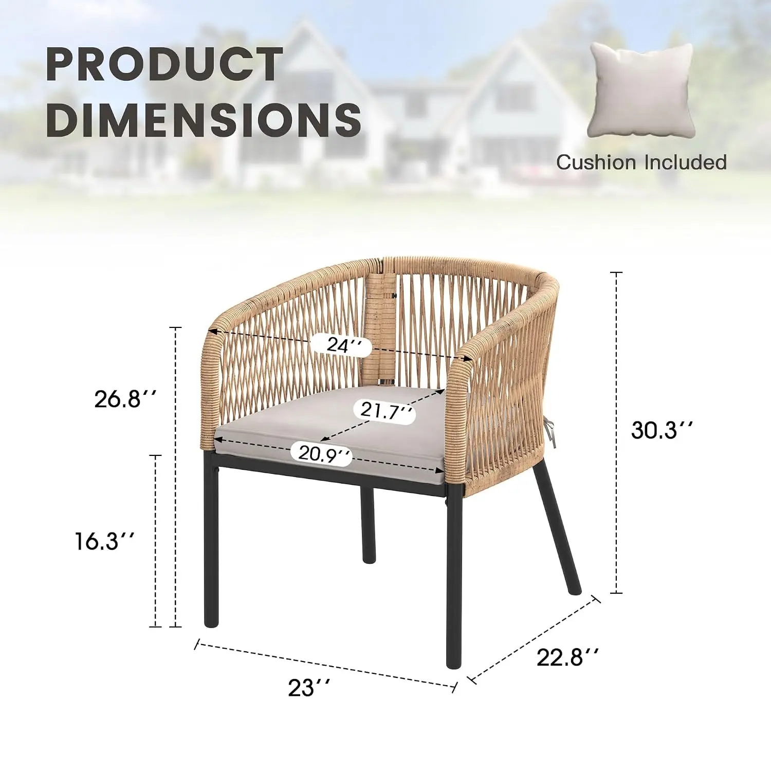 Wicker Patio Dining Chairs Set of 2 with Cushions, All-Weather Rattan Support 300 lbs for Backyard Deck Porch, Customized