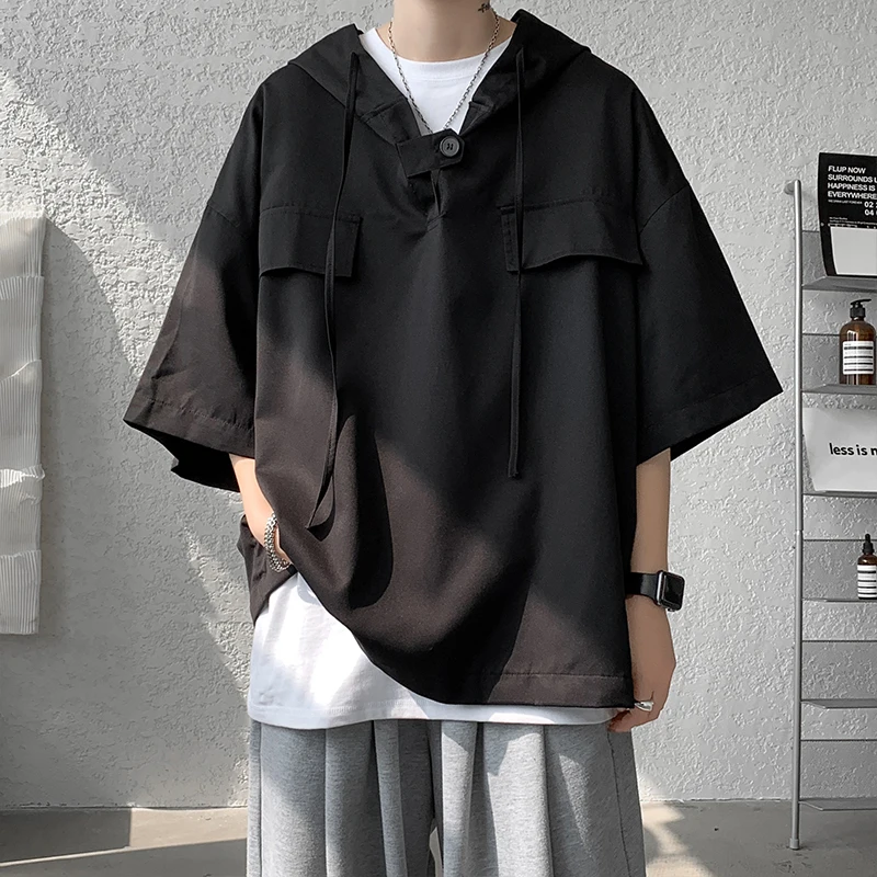 Short Sleeve Shirts Men Loose Business Large Size 2XL Harajuku High Street All Match Handsome Baggy Korean Fashion Outerwear New