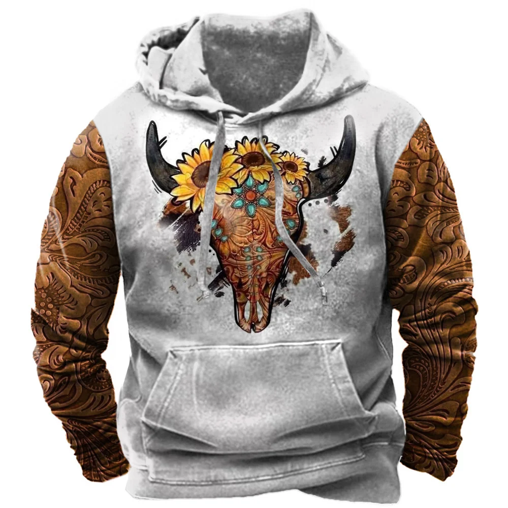 Bắc Mỹ Quỷ Wendigo In Áo Khoác Nam Hoodie Cao Bồi Miền Tây Hoodie Quá Khổ Bông Tai Kẹp Quần Áo Vintage DạO Phố