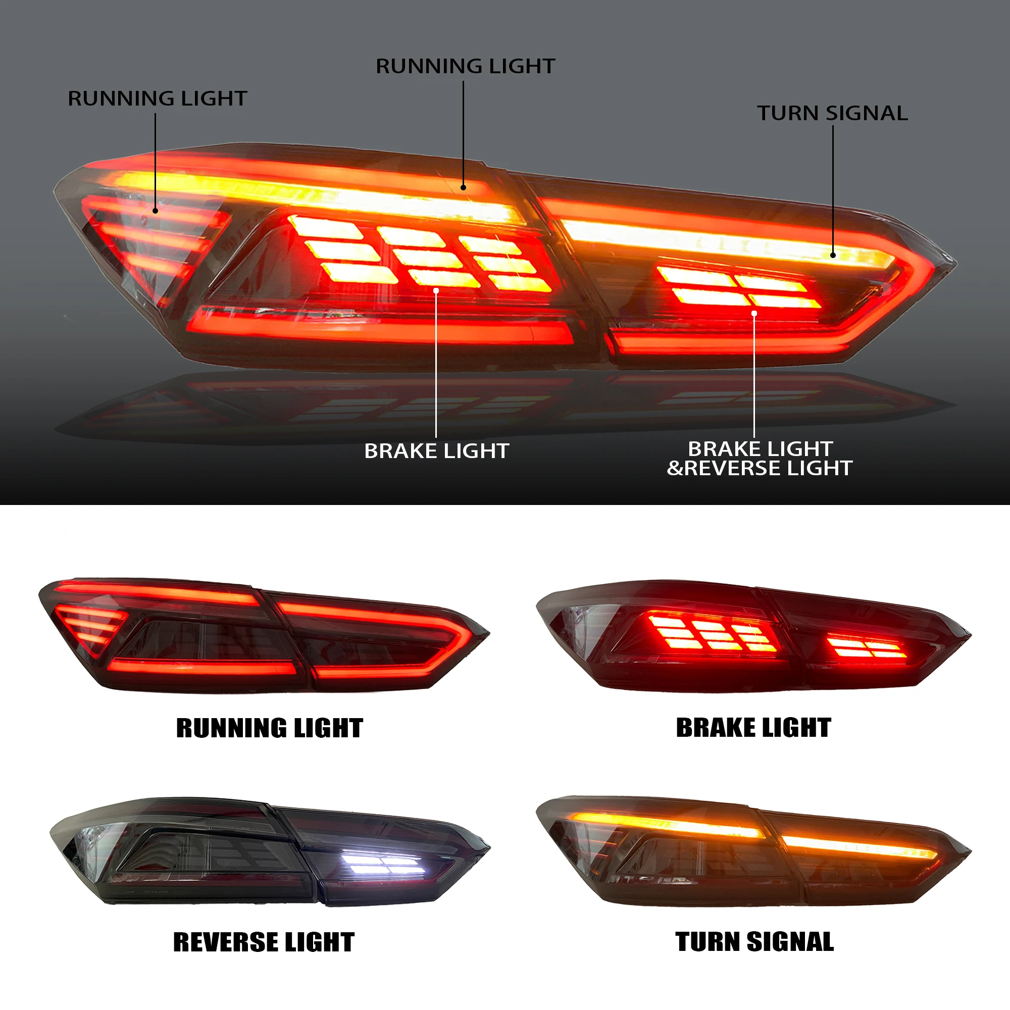 1 Set LED Tail Lights for Toyota Camry 2018-2021 Taillights Rear Lights with Brake Reversing Driving Fog Lamp Turn Signal Lamp