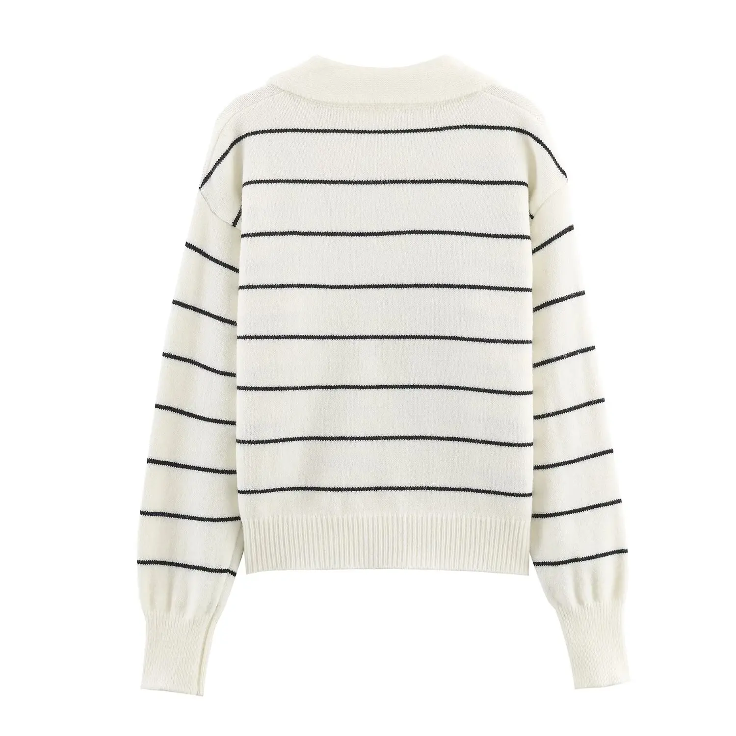 

JNLEAOG Autumn New Women's Knitted Sweater V-Ne Collar Color Blo Striped Long Sve Polyester Fiber Ladies Top