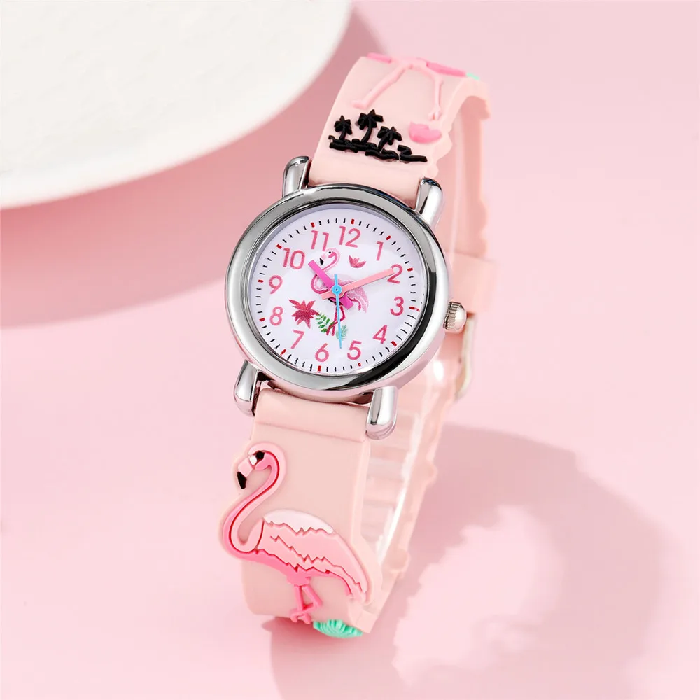 Cute Flamingo Pattern Children's Cartoon Watch Cute Candy Color Silicone Strap Waterproof Kids Quartz Watches