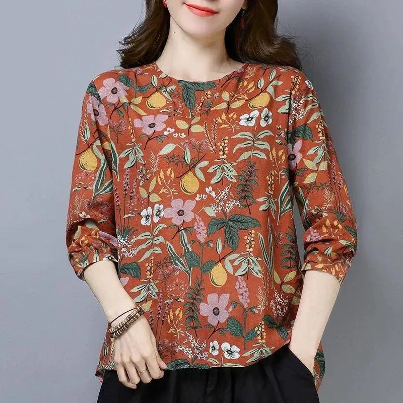 Women's Summer Loose Chiffon V-ne Long T-irt Floral Print Casual Comfortable Breathable Svel Top for Ladies