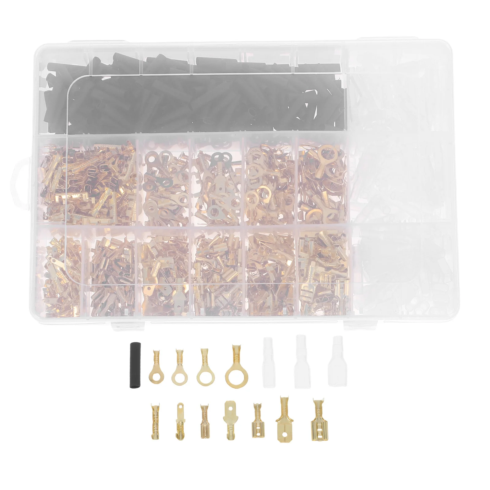 

1050pcs Brass Spade Connectors Crimp Terminals Kit With Heat Shrink Tubing For Cars Homes Industrial Automation Wiring