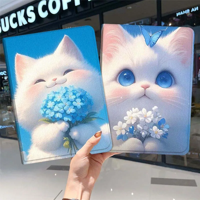 

Cute White Cat Flowers Gift For Samsung Galaxy Tab A7 A A8 A9 A11 S6 S11 10.1 10.4 10.5 Inch Lite PLus Soft Tablet Case