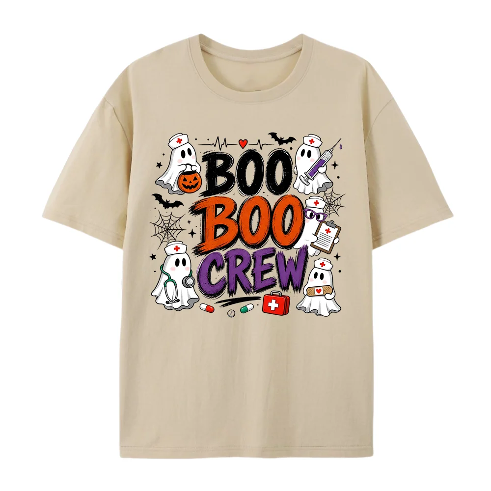 Halloween Nurse Ghost Graphic T-shirt Cute Ghost With Stethoscope Syringe Pumpkin Print Unisex Short Sleeve Medical Worker