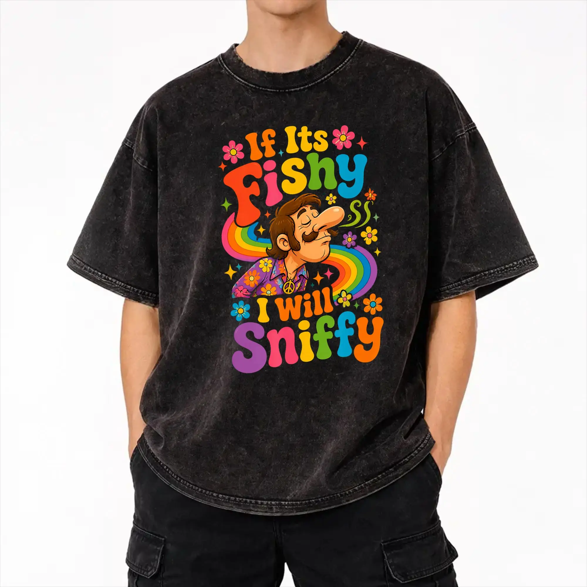 Harajuku Washed Shirts If It's Fishy I Will Sniffy Funny Embarrasing  Outfit Vintage T-Shirts Oversize  Streetwear Short Sleeve