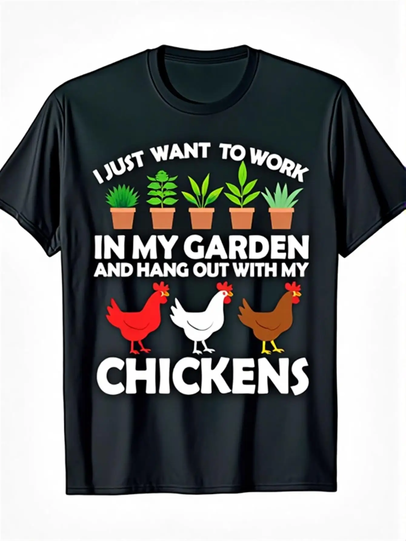 Funny Men's Black Graphic T-Shirt Garden Plants Potted Herbs Chicken Farm Funny Saying Bold Letter Print 100% Cotton Heavyweight Short Sleeve Casual Streetwear Tee
