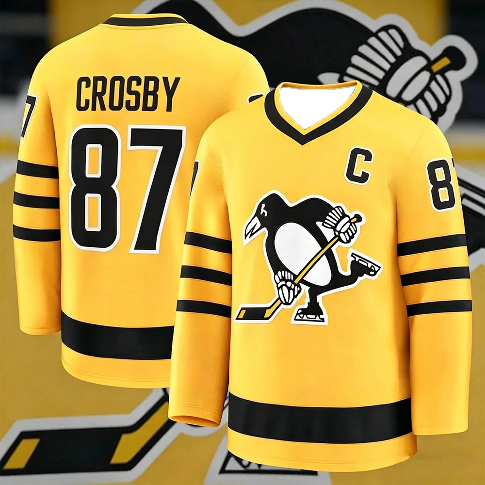 Penguins Team Men's Ice Hockey Training Suit 3D Printed Sports Breathable Quick-Drying Shirt Long Sleeve Unisex V-neck Uniform view 5