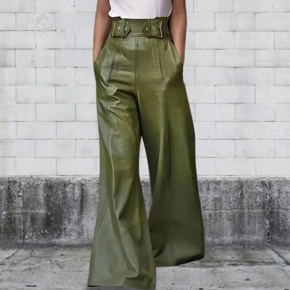 

Women PU Leather Pencil Pants High Quality Autumn Winter Elastic Waist Warm Ankle-Length Pants Elegant Leather Trousers