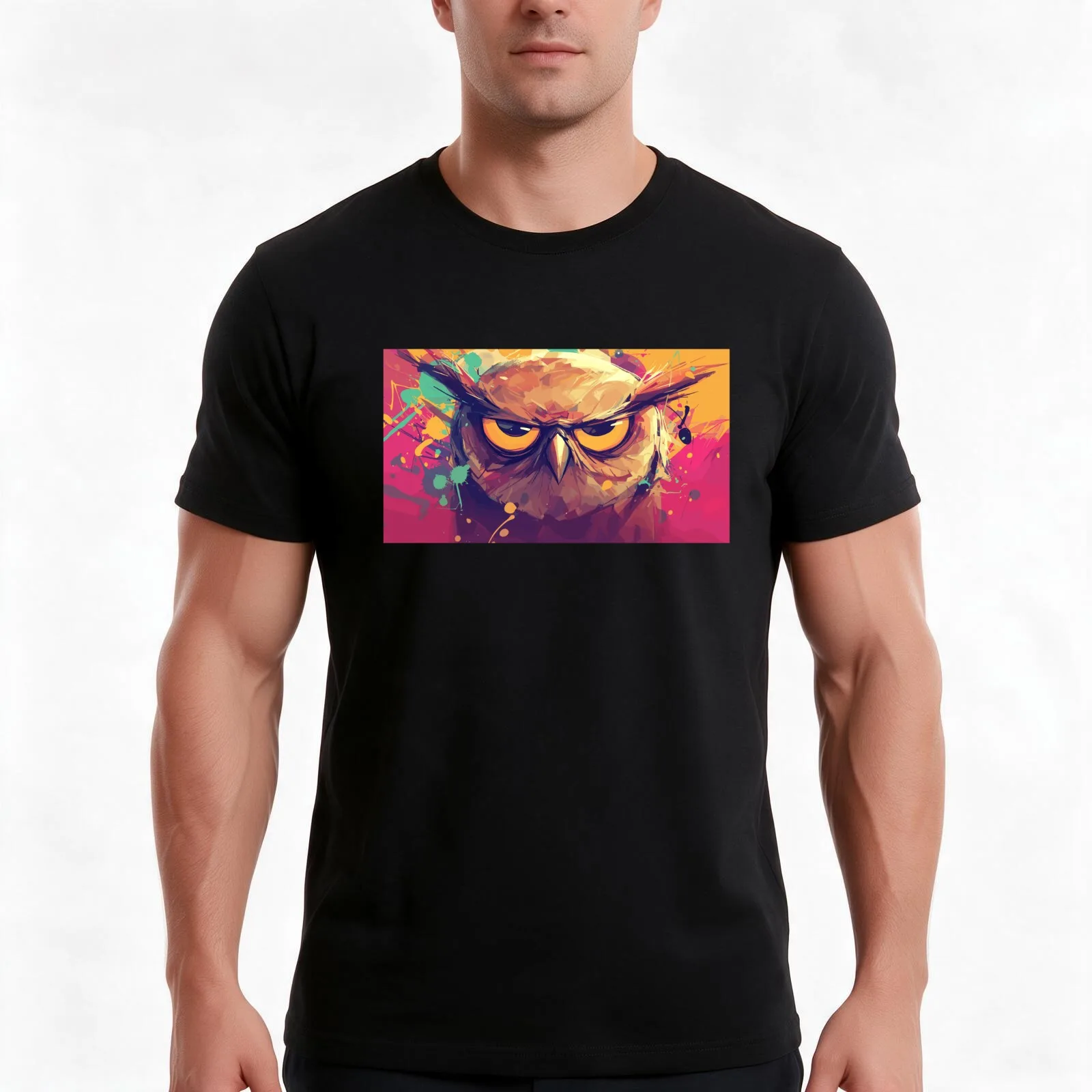 Bored Owl T-Shirt, Summer Casual Cotton Tee, Oversized Streetwear Tops, Vintage Graphic Print, Loose Fit Short Sleeve
