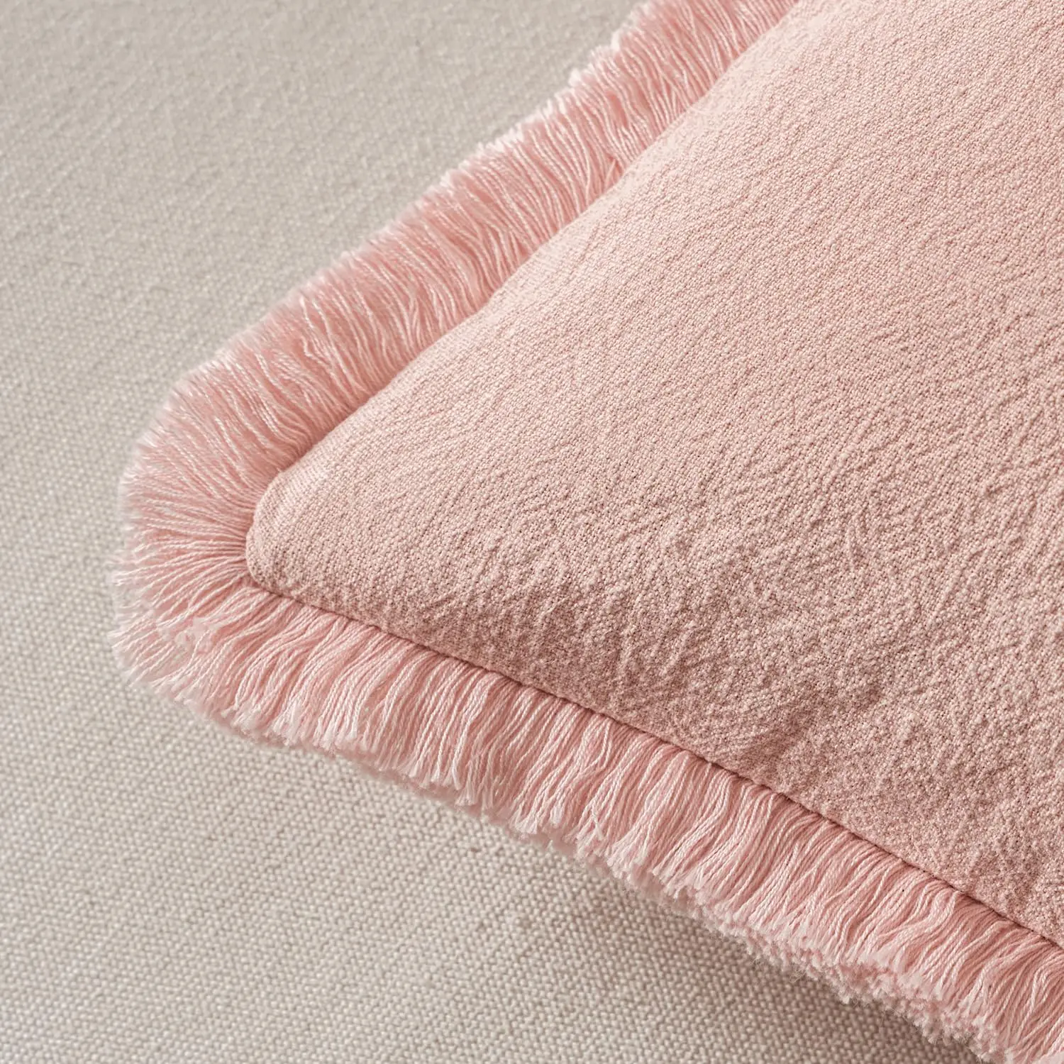 Rosa Dekorative Sofakissenbezüge Neutrale Leinen-Fransen Zierkissen Boho Akzent-Kissen für Bett Sofa Wohnzimmer 45x45cm – Detail 4