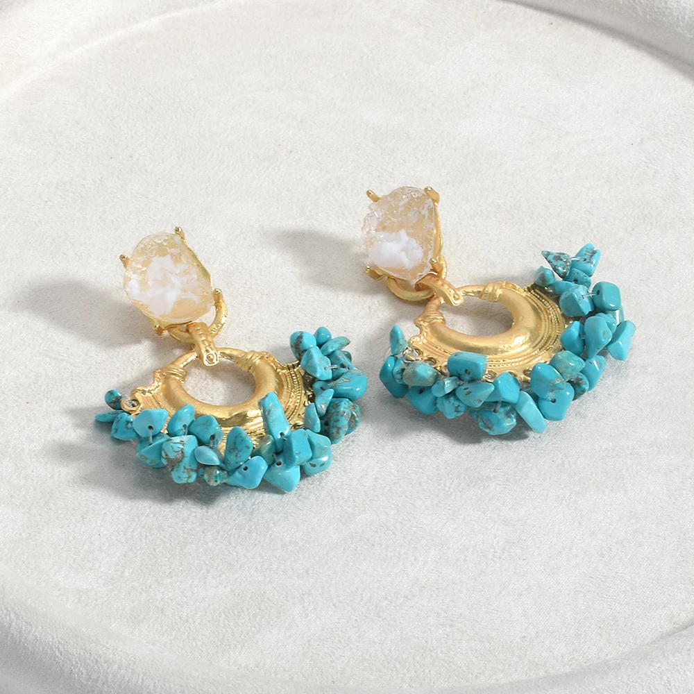 Vintage Handmade Beaded Earring For Women Boho Jewelry Resin Stone Statement Jewelry Bohemian Ear Ring Drop Earrings