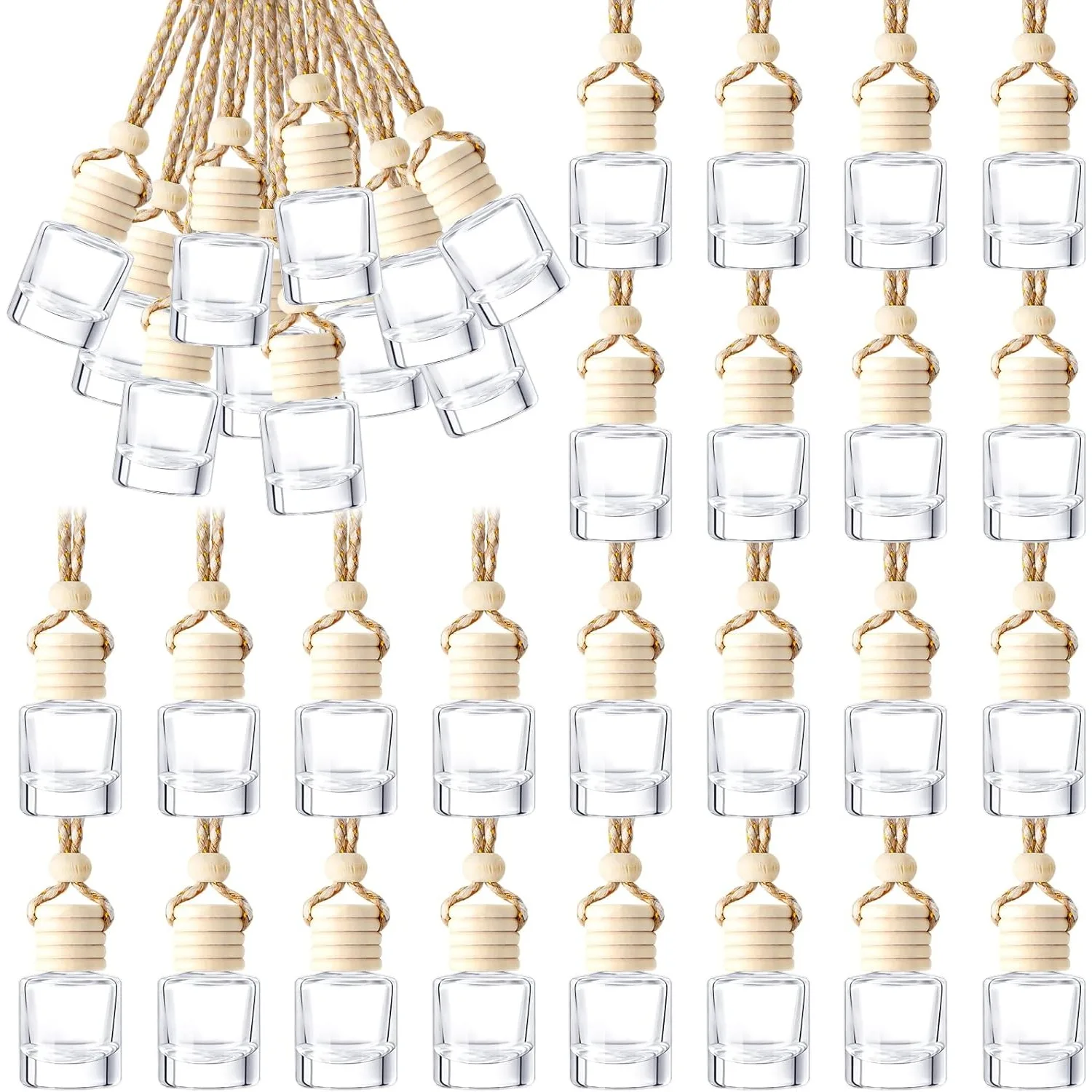 30 Stück Hängende Auto-Lufterfrischer-Diffusorflaschen, Leere Glas-Parfümfläschchen, Anhänger für Ätherische Öle, Duft-Aromatherapie-Flasche, Ornament – Detail 1