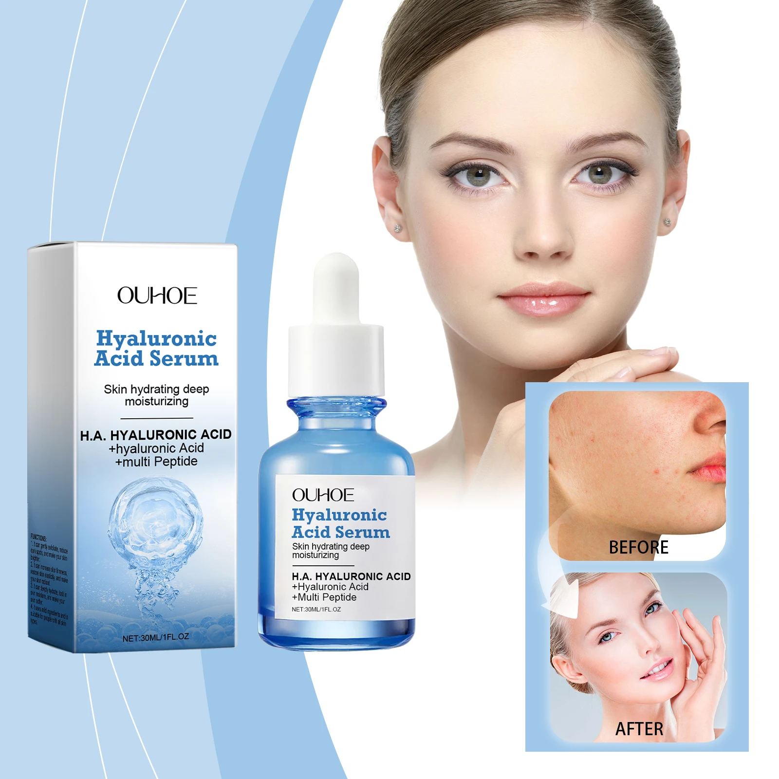 Siero all'acido ialuronico - Siero viso idratante profondo con complesso multipeptidico, trattamento idratante intenso per il secco