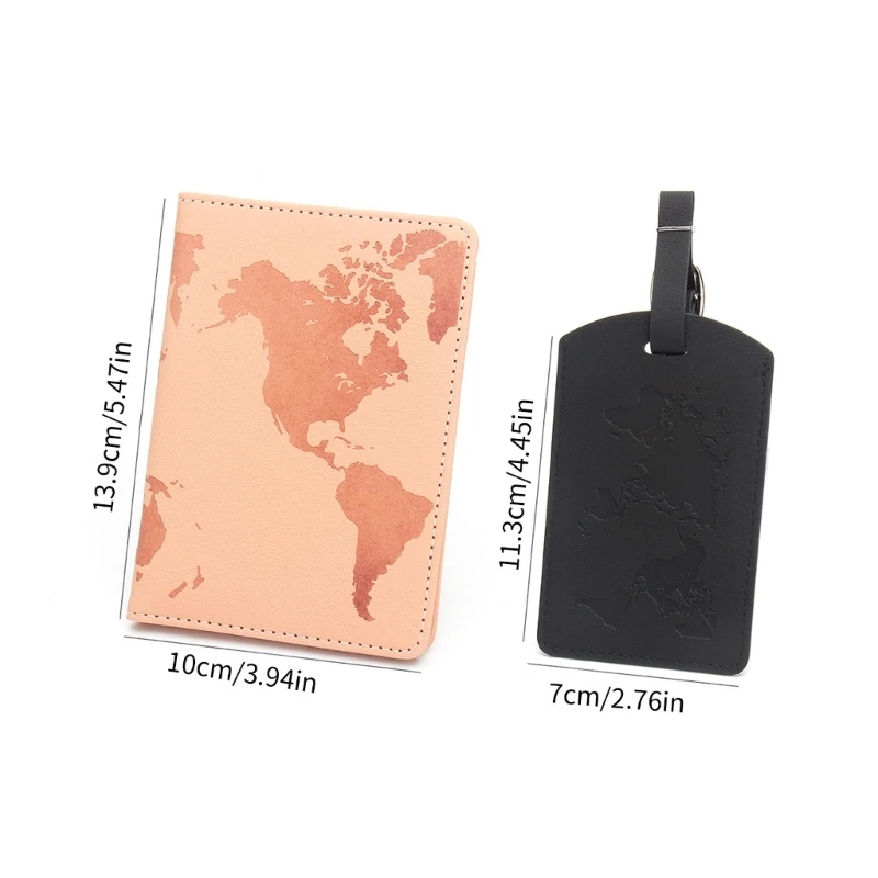 World Map PU Leather Passport Holder Cover Case and Suitcase Luggage Bag Label Set Travel Accessories Wallet