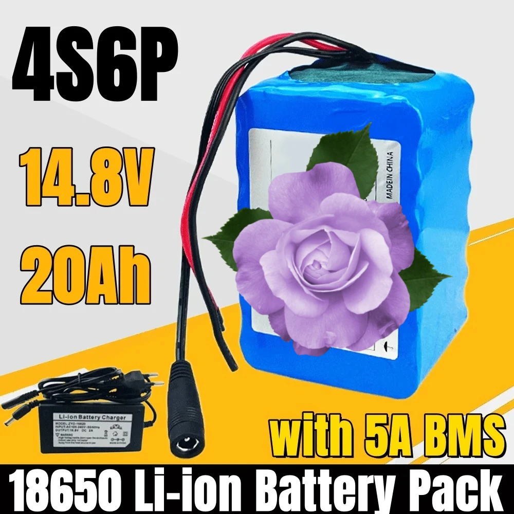 

✨ 4S6P 14.8V 20Ah 18650 Li-ion Battery Pack with 5A BMS for Night Fishing Lamp Heater Miner's Lamp Amplifier Etc + Charger