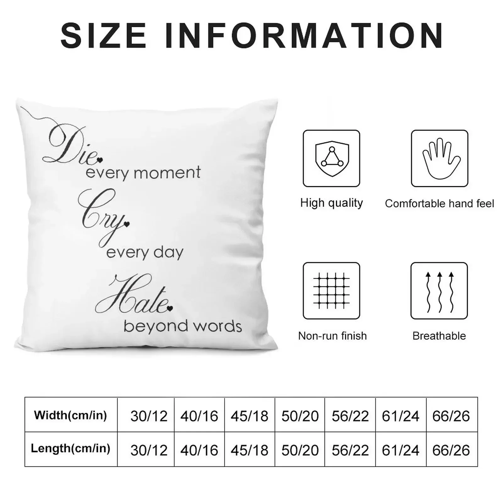 Die, Cry, Hate Throw Pillow Sofa Pillow Cover Custom Cushion Photo Sitting Cushion Luxury Living Room Decorative Cushions pillow