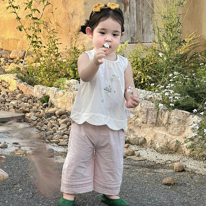 

Baby girl summer printed clothingTNew two-piece sleeveless set for infants and toddlersaGirls' Summer Outfits