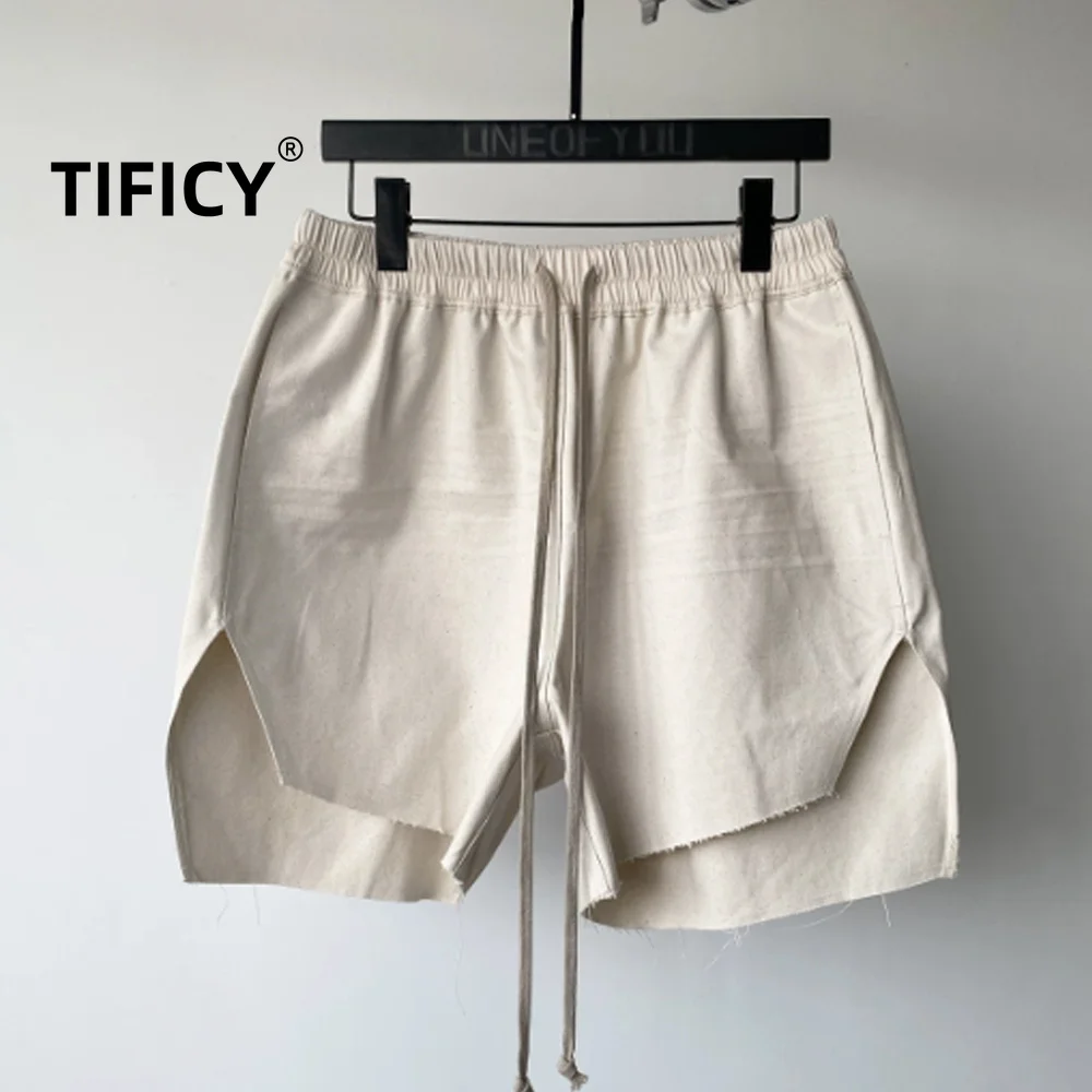 

High Street RO Style Shorts Men's Cotton Black Spring/Summer Show Fold Boxing Shorts Men's RO Style Split Hairy Casual Pants