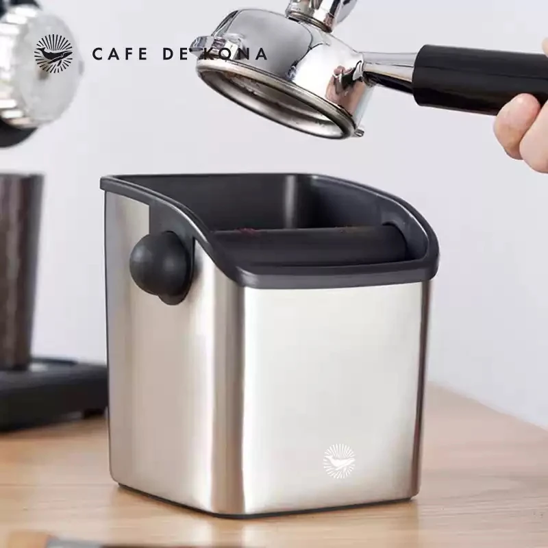 CAFEDE KONA 700ml Coffee Knock Box Stainless Steel Anti-Splash Oblique Opening, Non-Slip Base, Espresso Dump Bin For Home Use