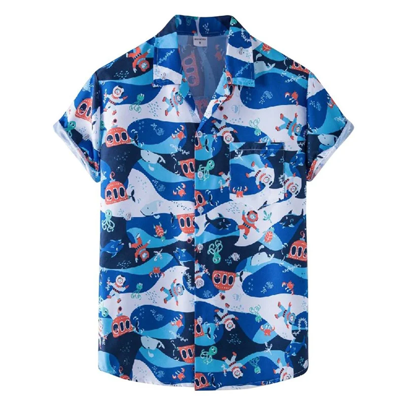 Men's Summer Sea Beach 3d Print Shirt Casual Hawaiian Short Sleeves Vacation Button Blouse Cool Streetwear Fashion Shirts