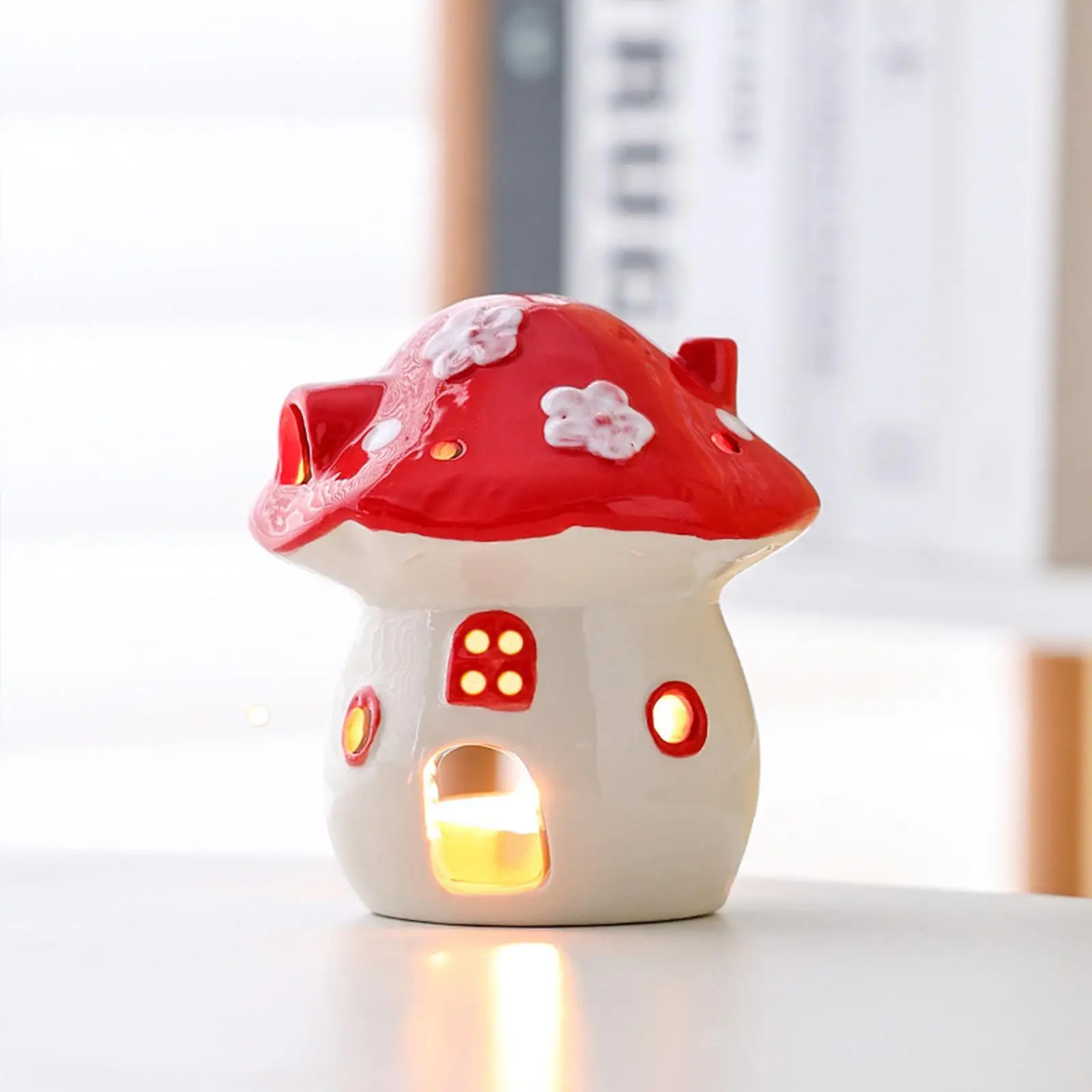 Creative Mushroom Ceramic Candlestick Aromatherapy Stove Cartoon Ornament Night Light Housewarming Gift for Girls
