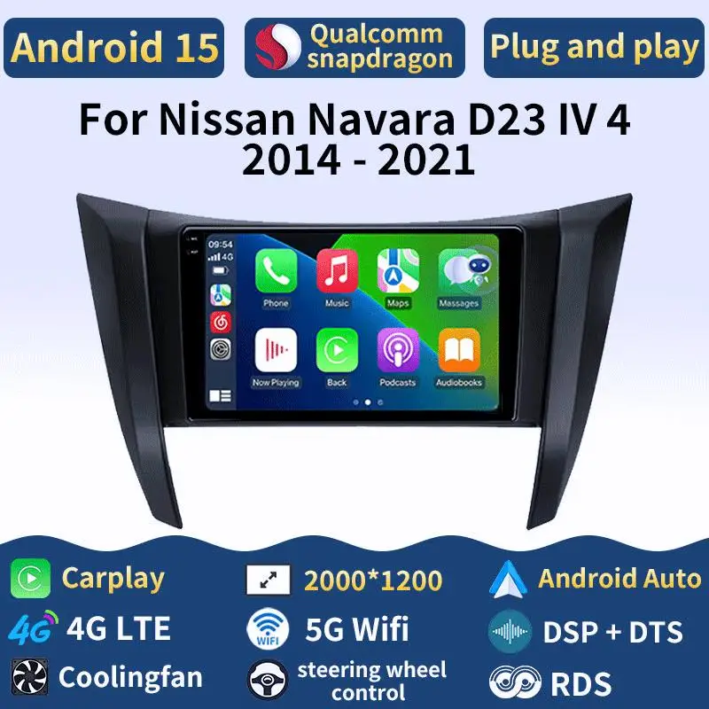 Radio para Auto Android 15 para Nissan Navara NP300 D23 IV 4 Frontier 2017-2021, Carplay, Android Auto, Reproductor Multimedia, Reproductor de Video, Estéreo