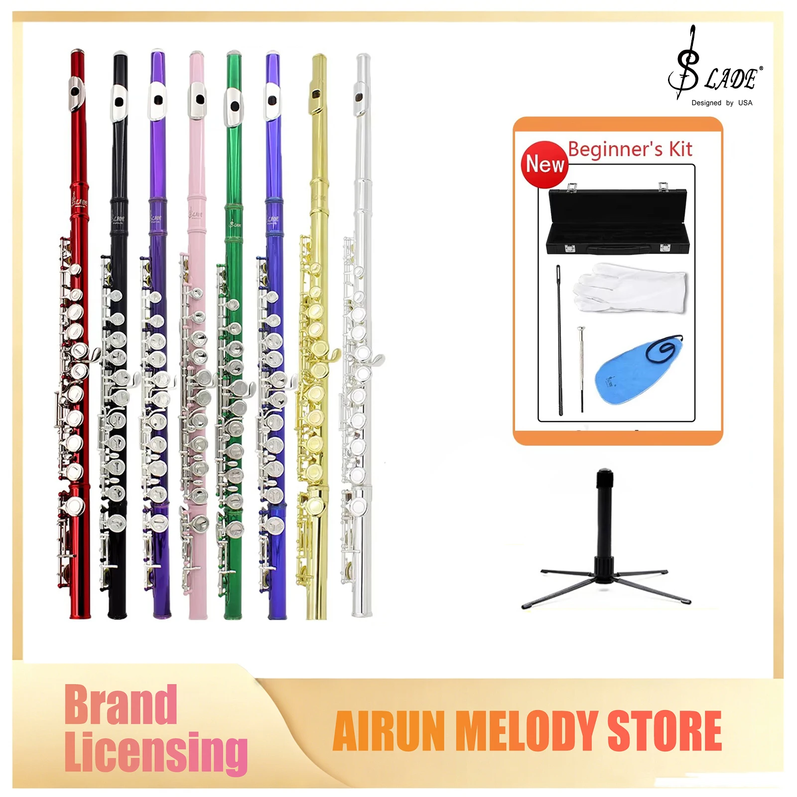 SLADE Flute 16 Closed Open Holes C Key Professional Transverse Flute with E key Woodwinds Instrument Beginners Leather Box Sets